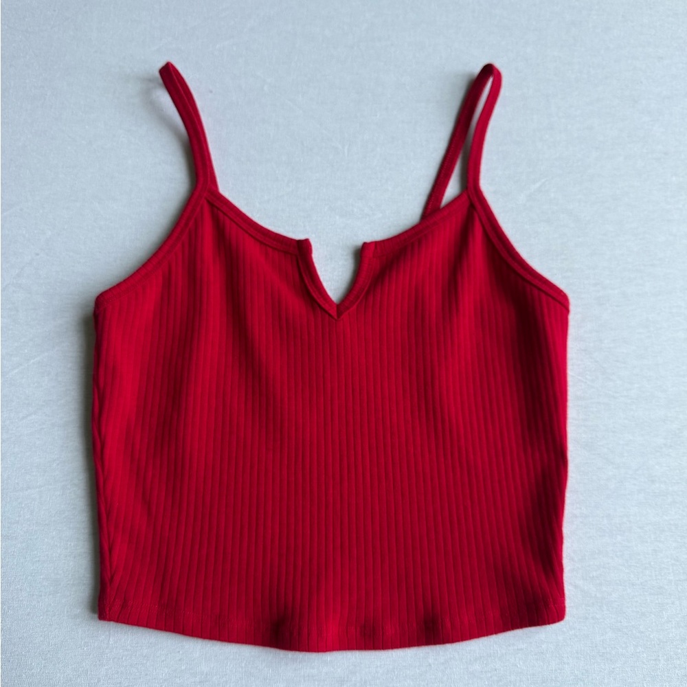 Bozzolo Ribbed Red Crop Top with V cut